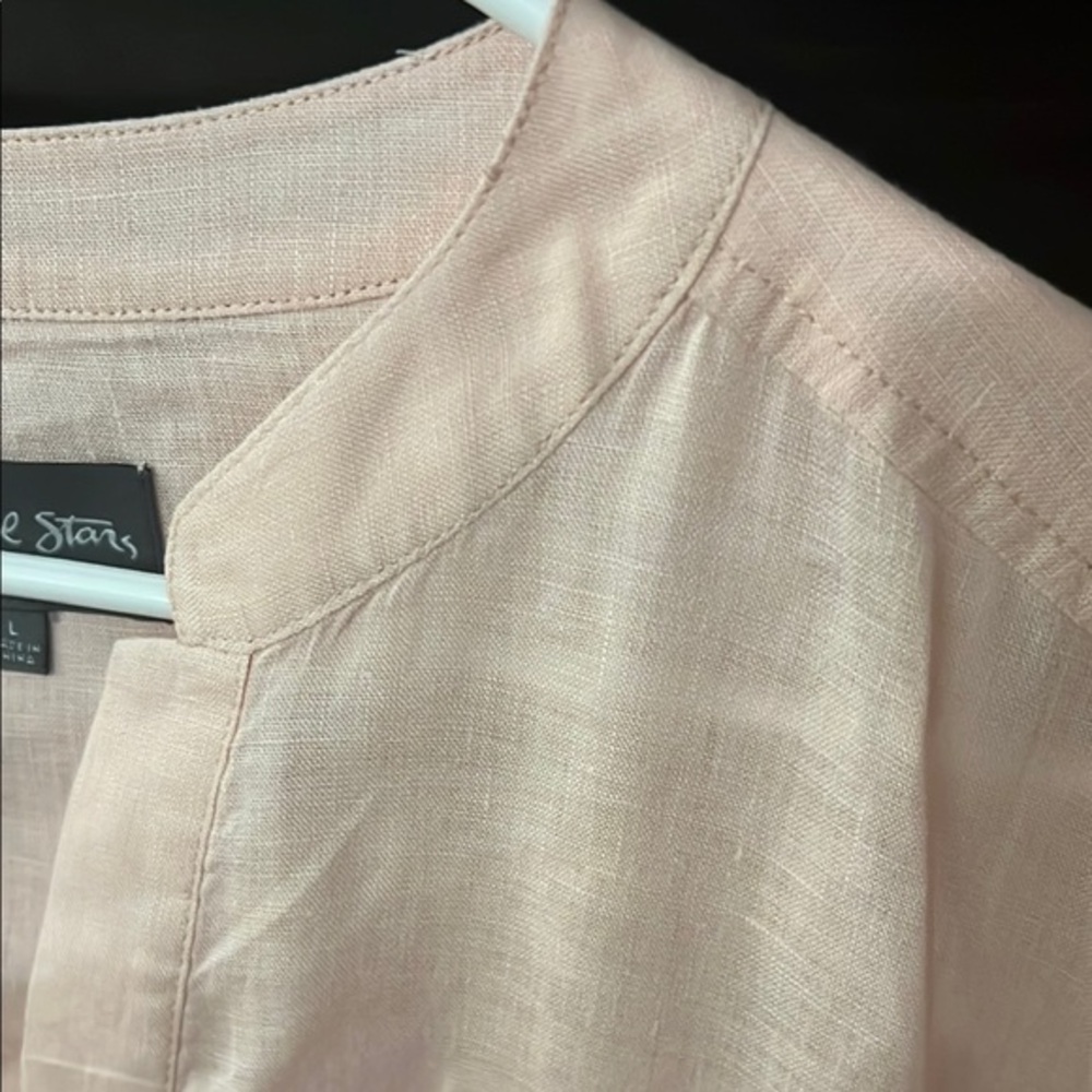 Michael Stars‎ linen Pink Relaxed Tunic with Mandarin Collar - Picture 2 of 8